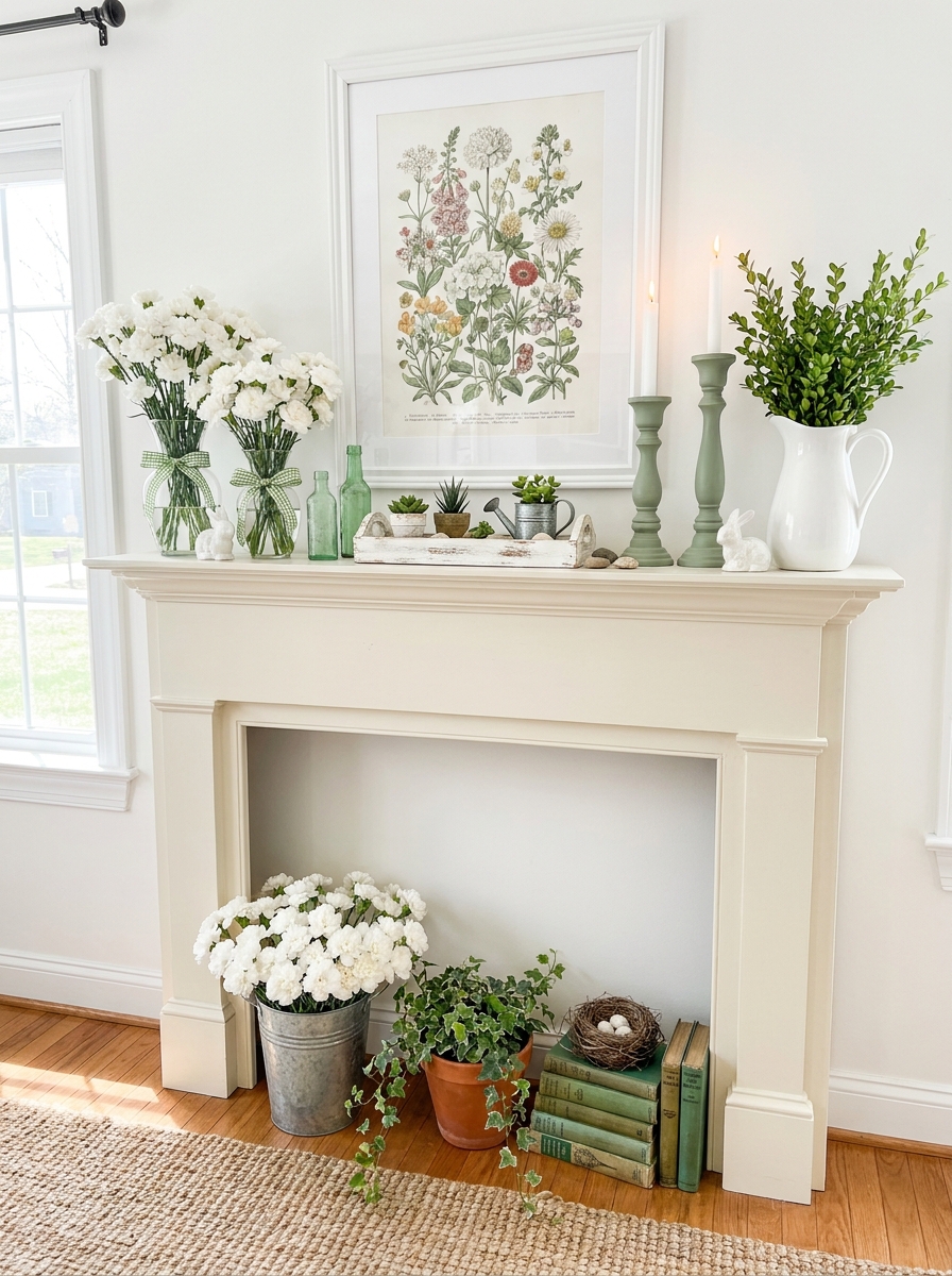 Garden Party Green with White Carnations and Gingham