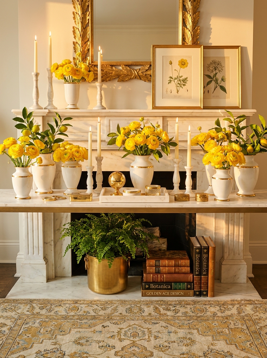 Sunshine Yellow Ranunculus with Marble and Gold Details