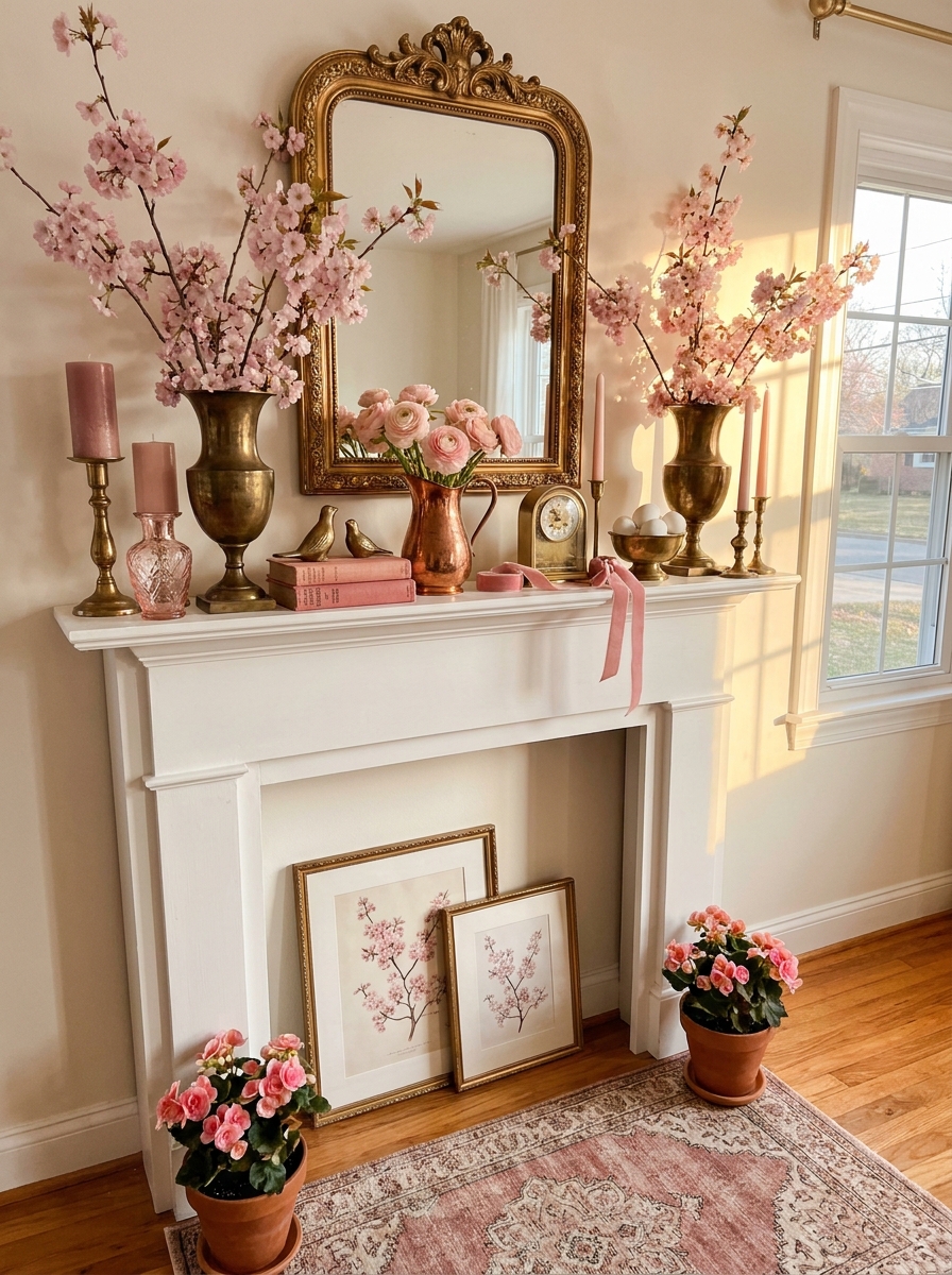 Cherry Orchard Pink with Vintage Brass and Blush Accents
