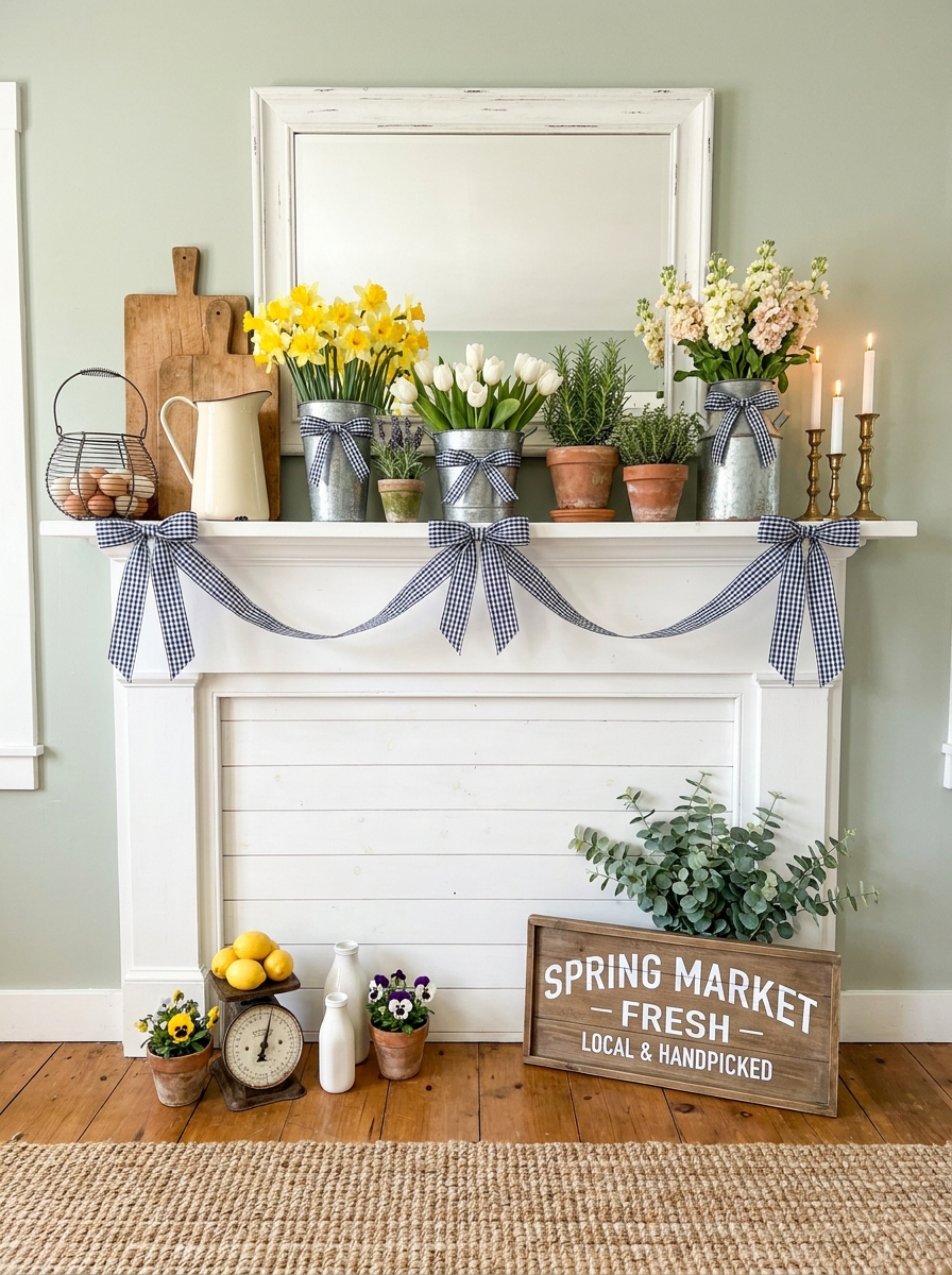 Farmhouse Market Fresh with Galvanized Buckets and Gingham