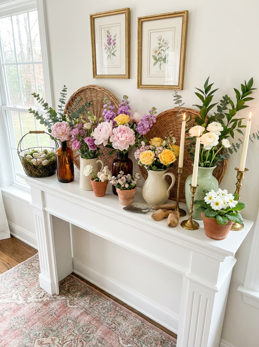 Vintage Garden Party with Mixed Florals and Rattan Touches