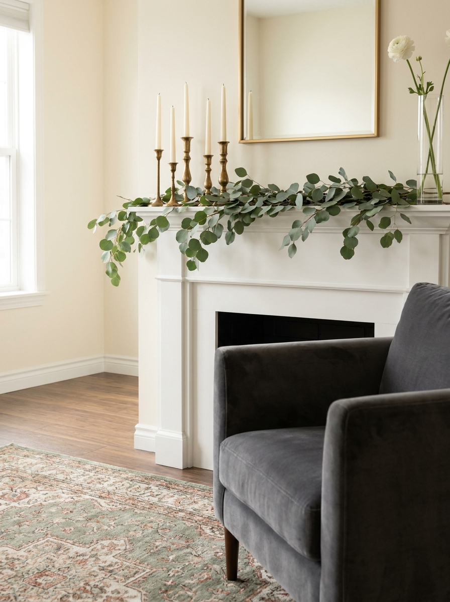 Eucalyptus Garland with Brass Candlesticks