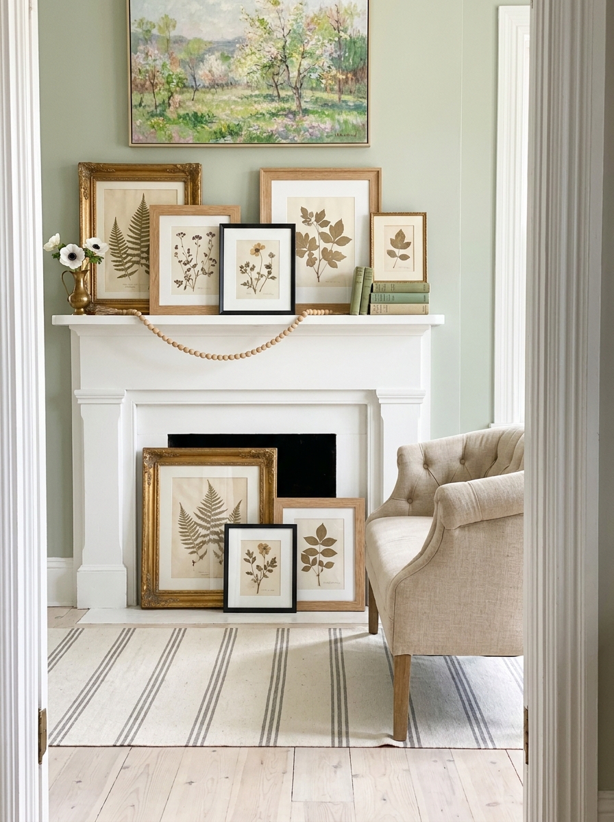 Layered Botanical Prints in Mismatched Frames