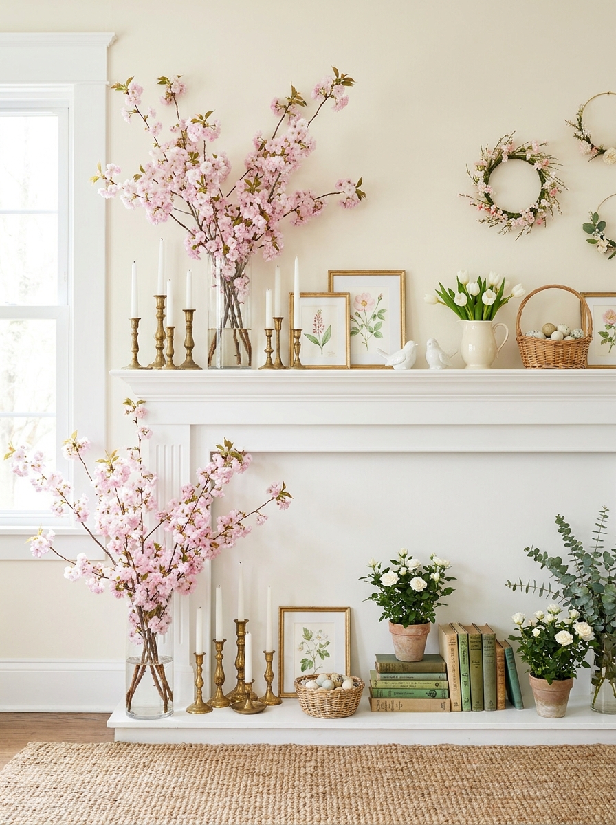 Cherry Blossom Branches with Vintage Brass Accents