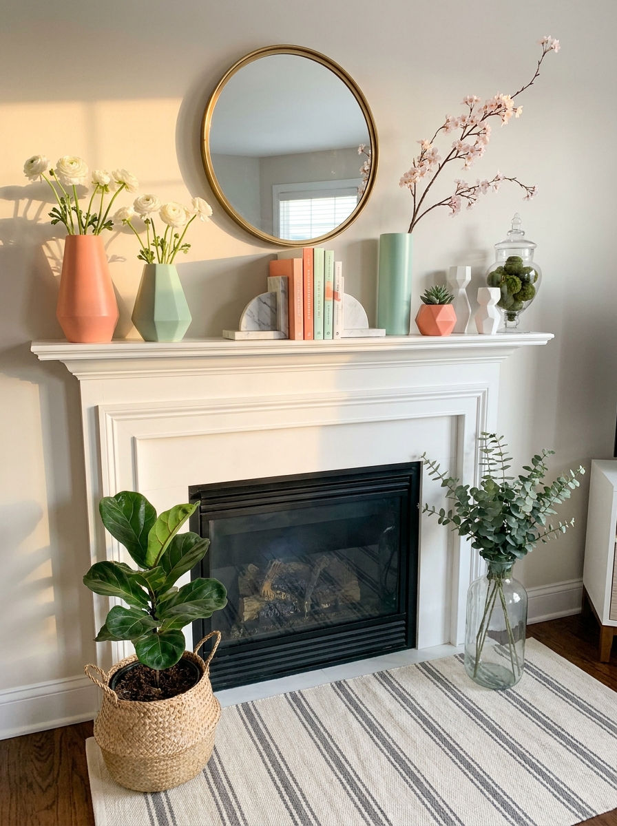 Coral and Mint Color Block with Geometric Vessels