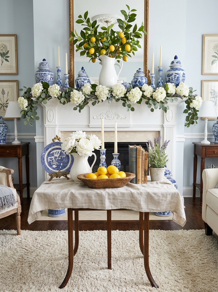 Lemon Branches with French Country Blue and White