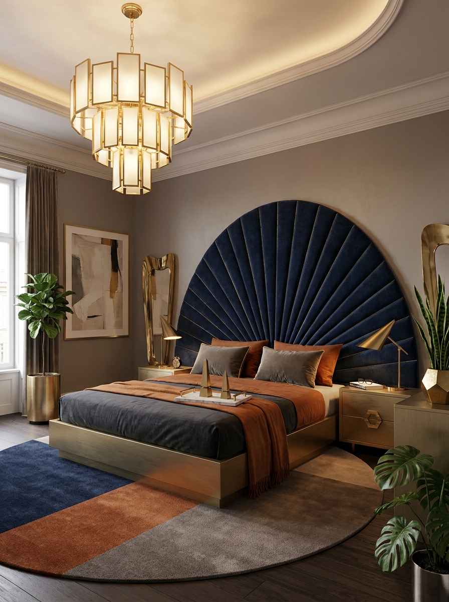 Fan-Shaped Headboards and Architectural Bed Frames