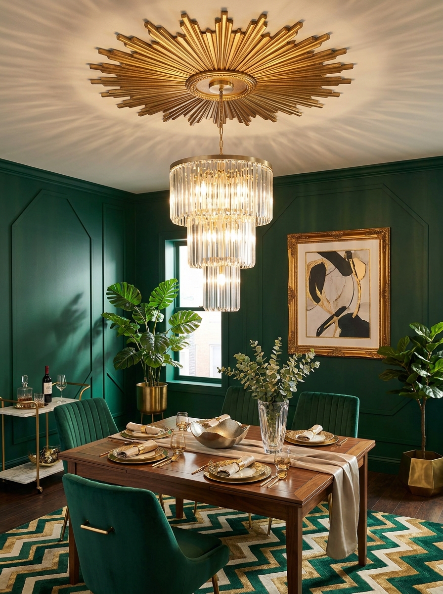 Sunburst Ceiling Medallions and Statement Lighting