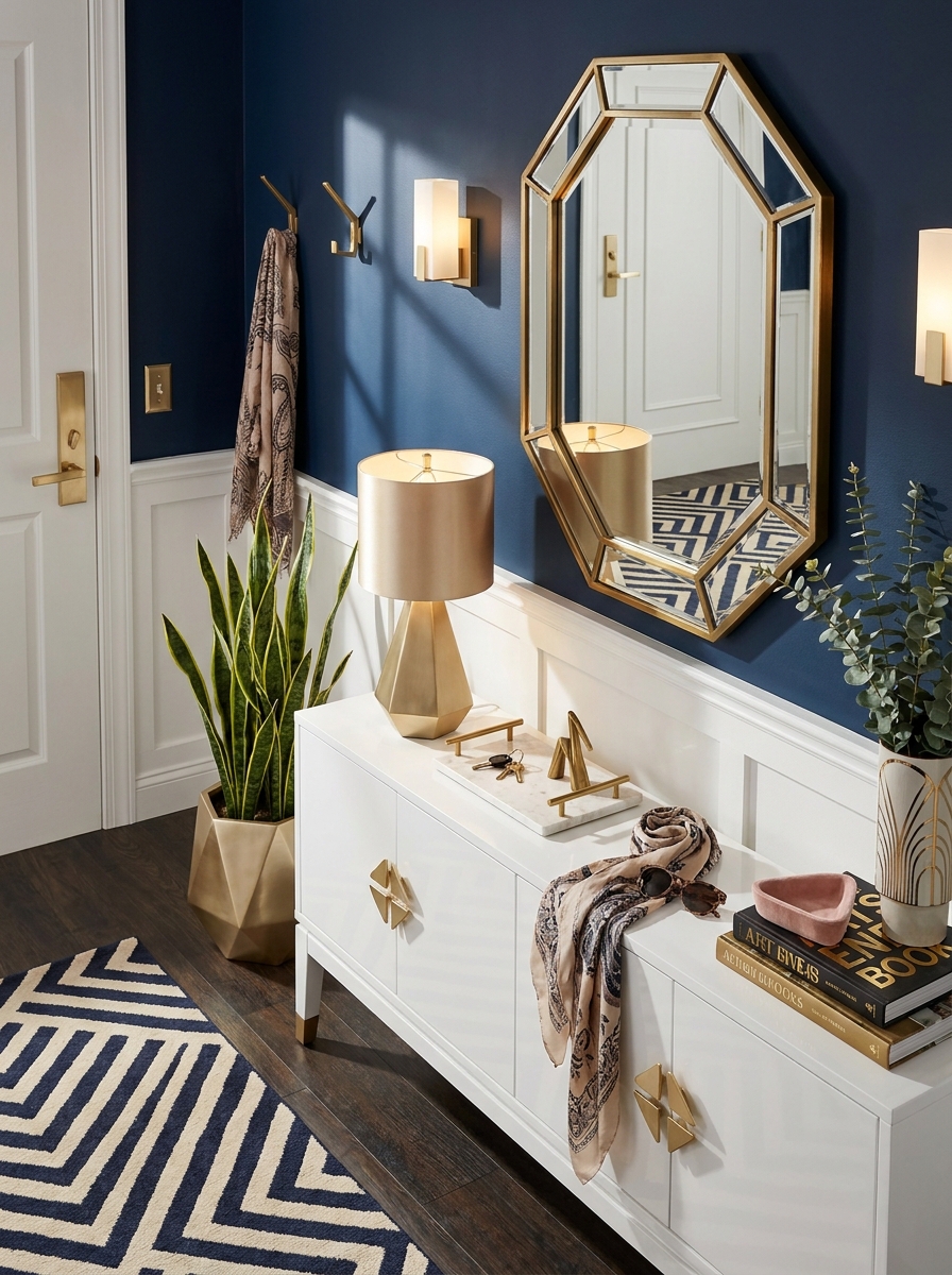 Champagne Gold Hardware and Fixtures Throughout