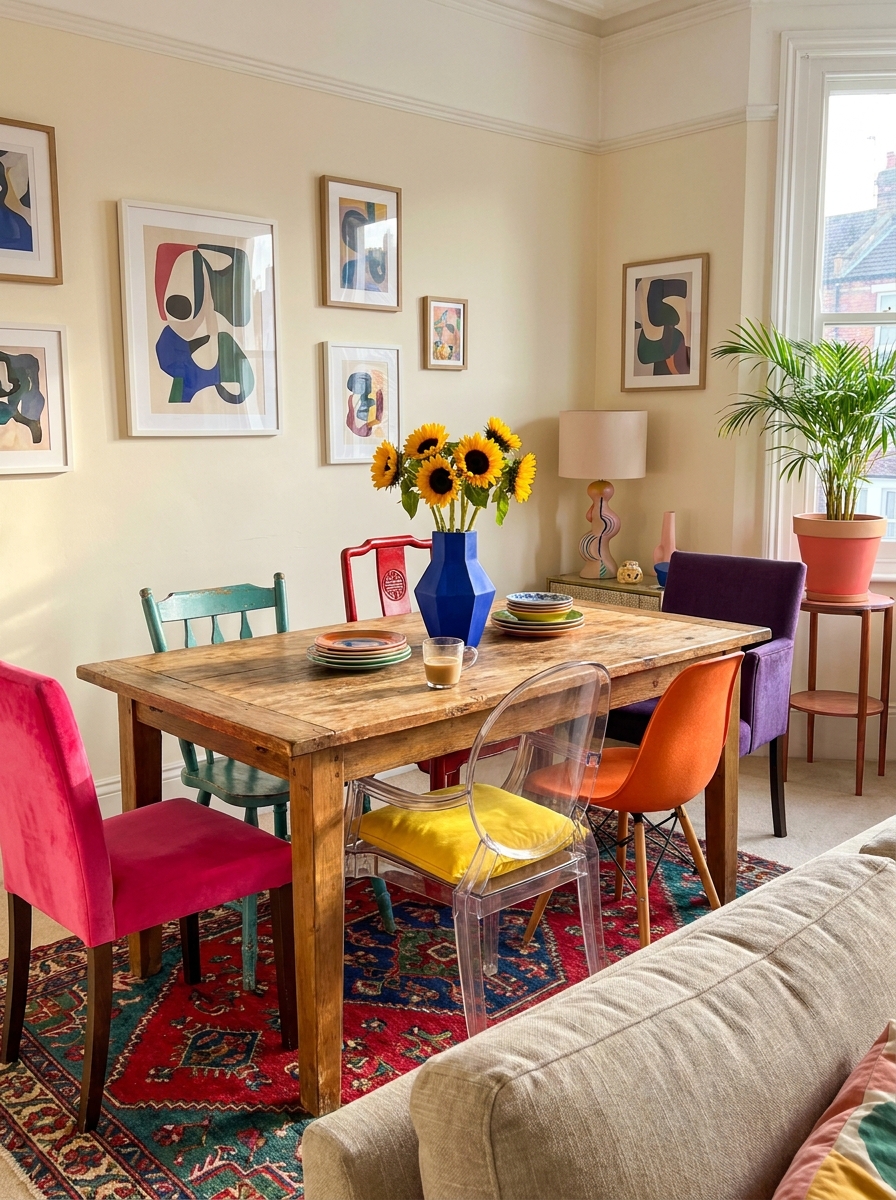 Mismatched Dining Chairs in a Riot of Color