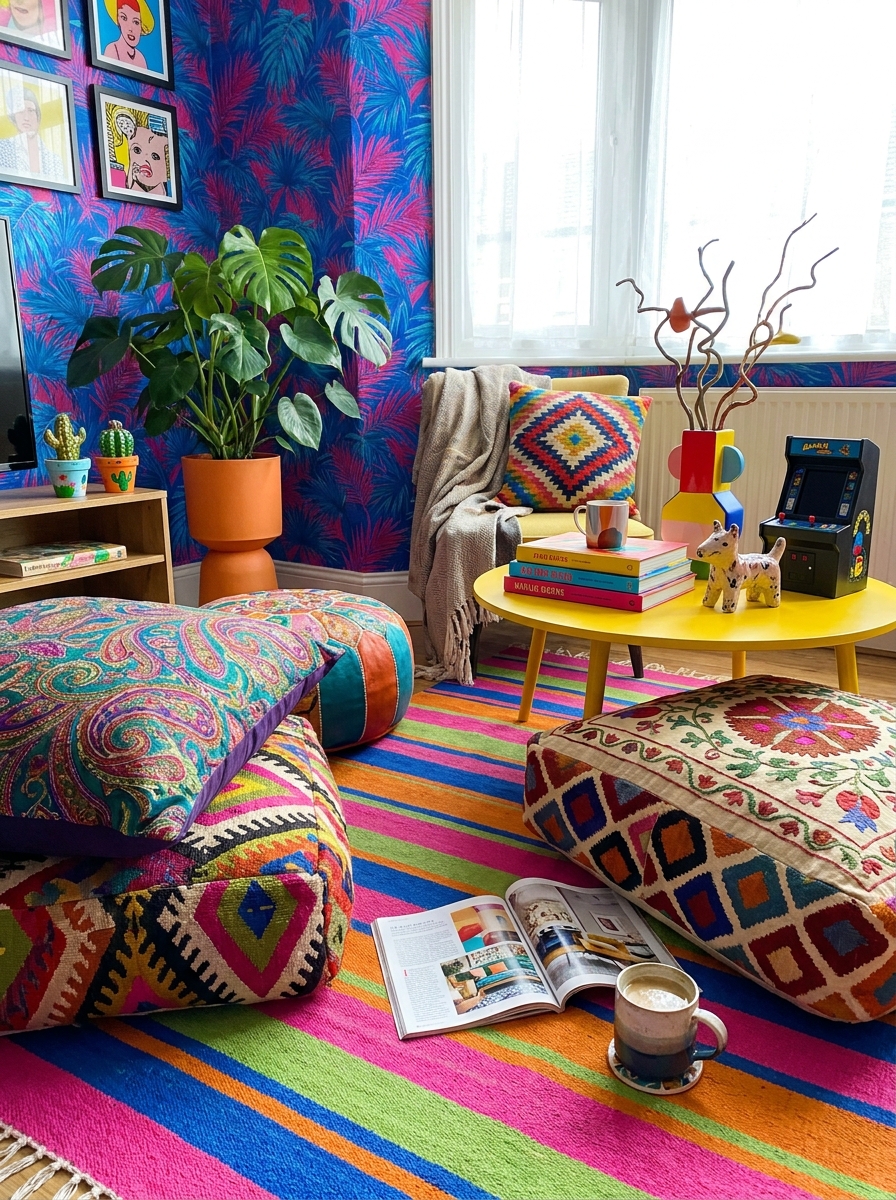 Oversized Floor Cushions in Clashing Patterns