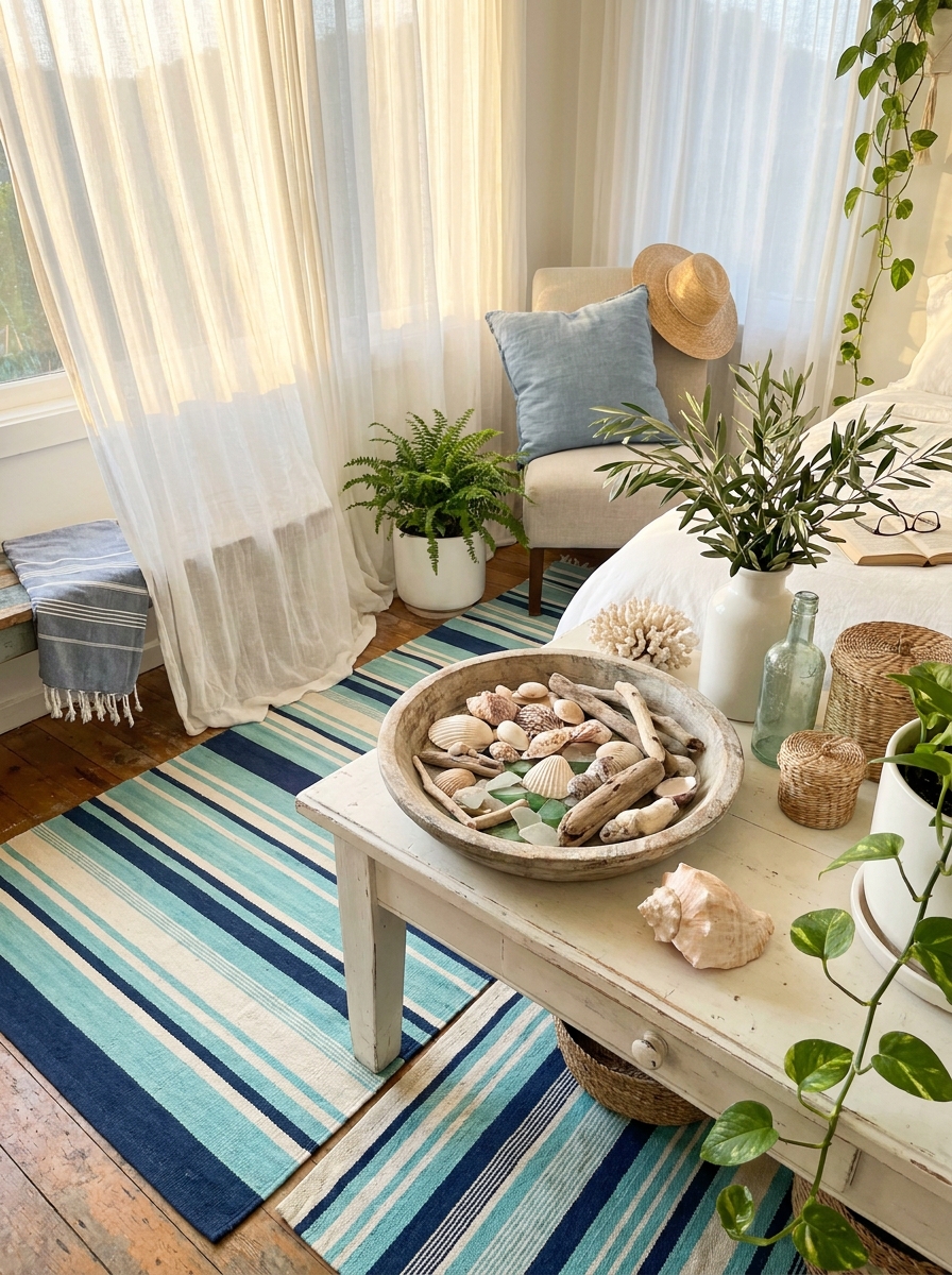 Arrange a Collection of Shells and Driftwood in a Shallow Bowl