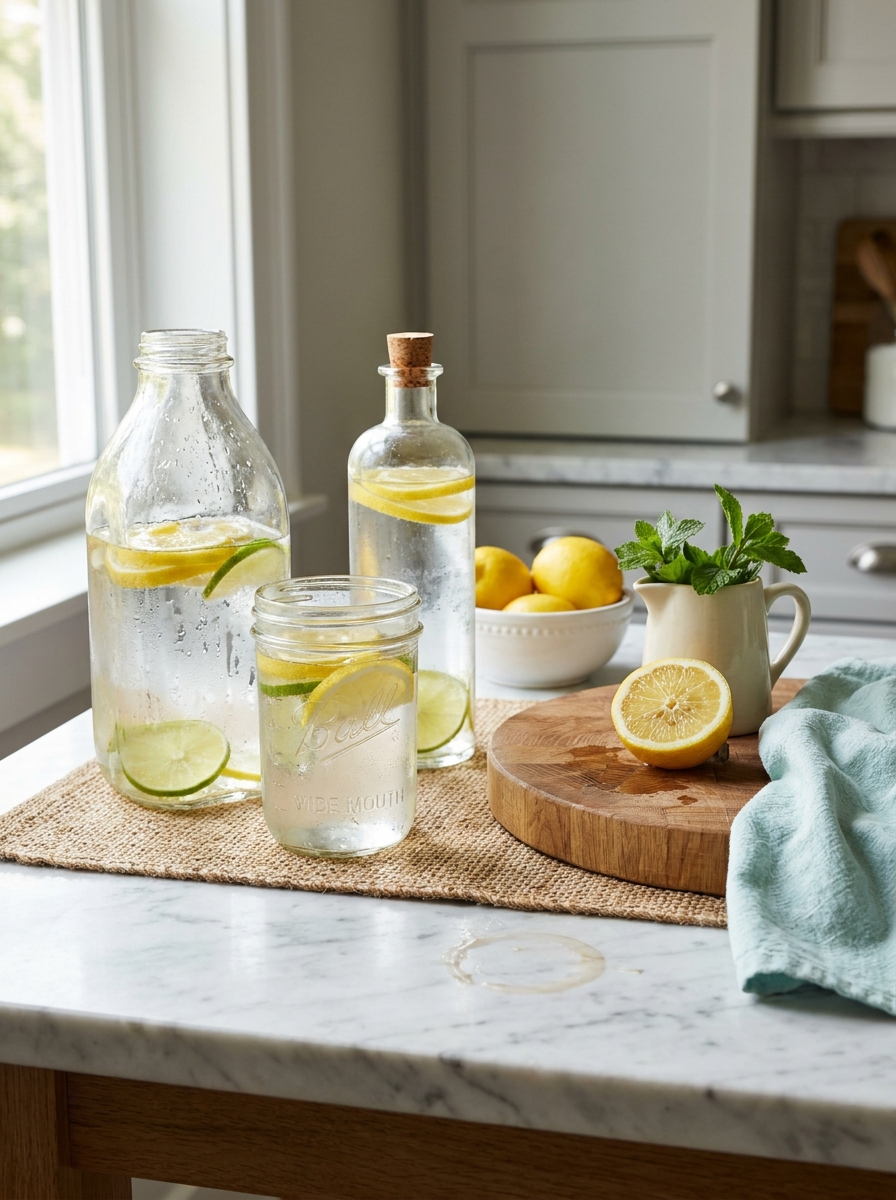 Fill Glass Bottles with Fresh Citrus Slices