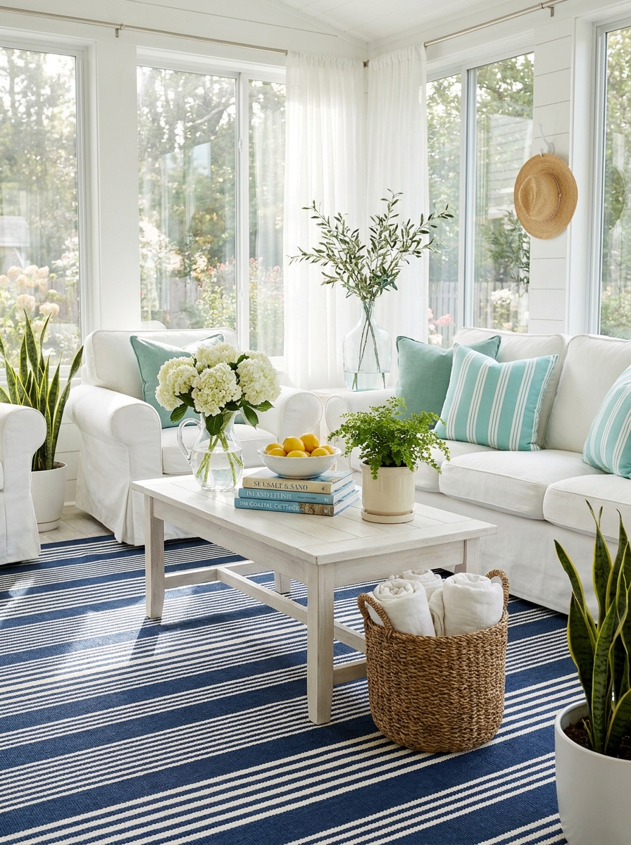 Add Striped Indoor-Outdoor Rugs for Instant Coastal Vibes