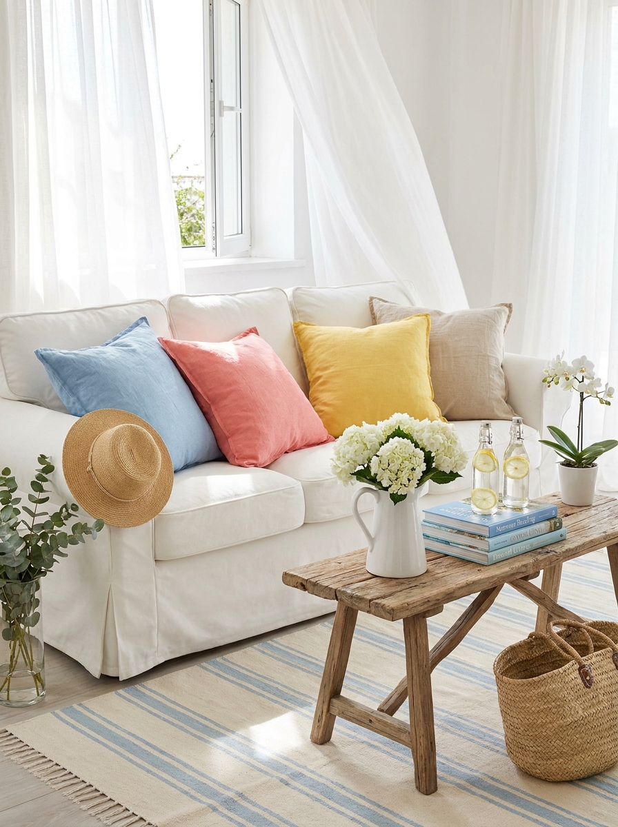 Switch Out Dark Throw Pillows for Breezy Linen Ones
