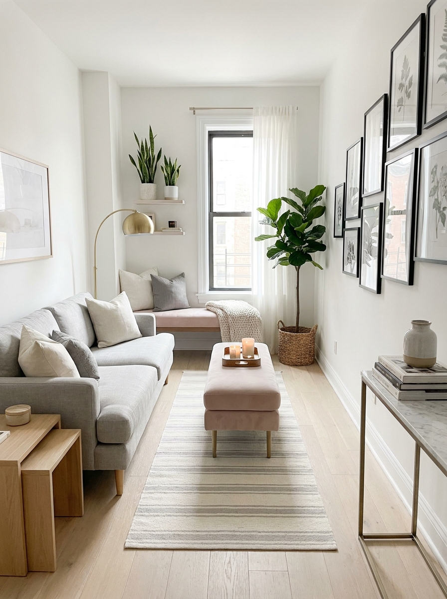 Use a Narrow Bench Instead of a Bulky Second Sofa