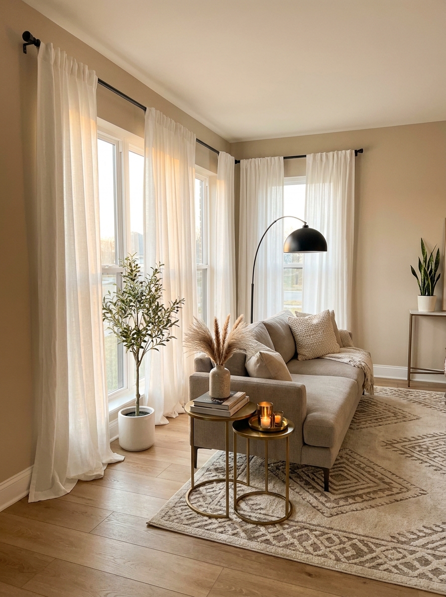 Hang Curtains High and Wide to Add Visual Height