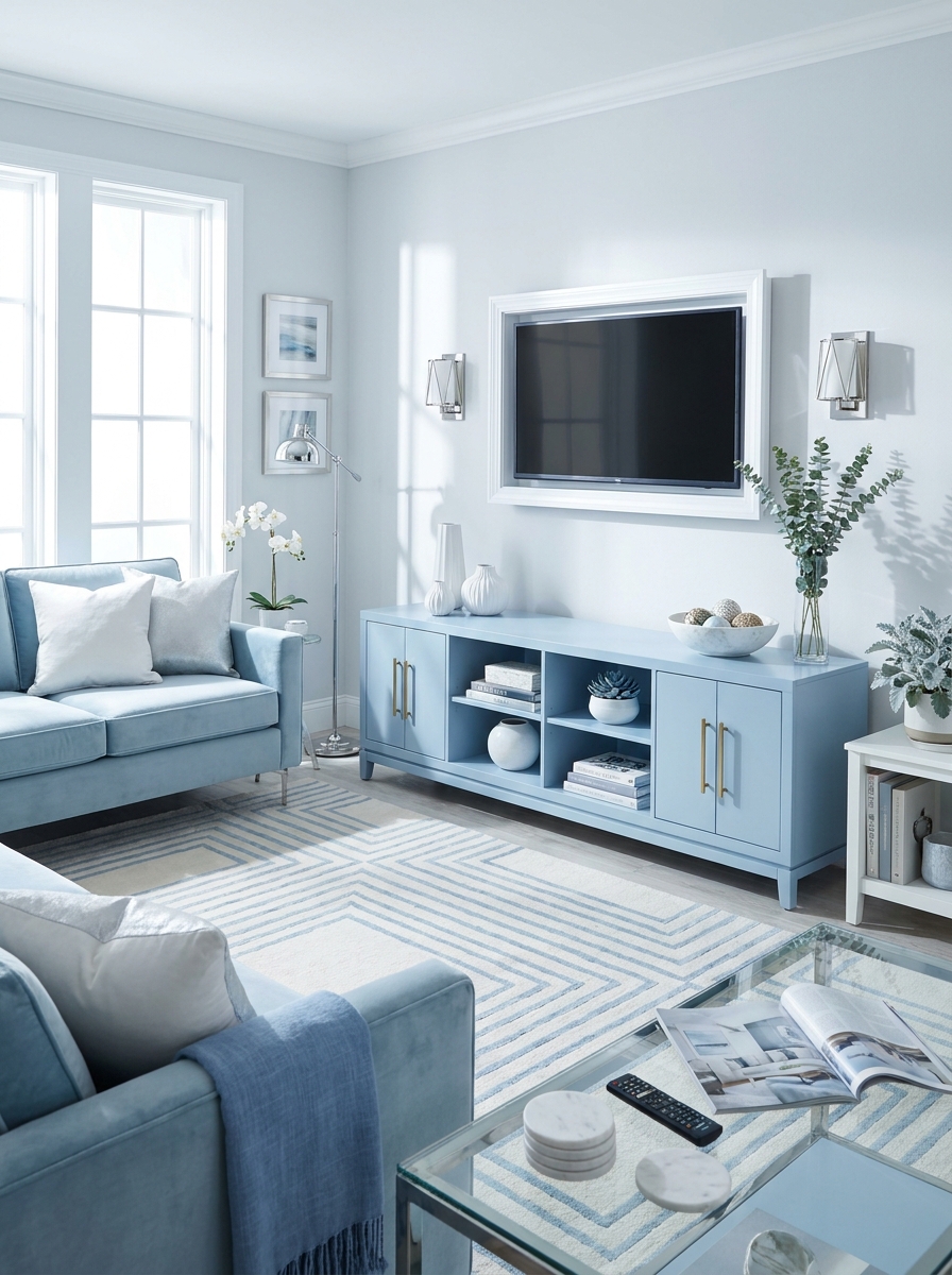 The Icy Blue Media Console That Makes Your Living Room Feel Put-Together