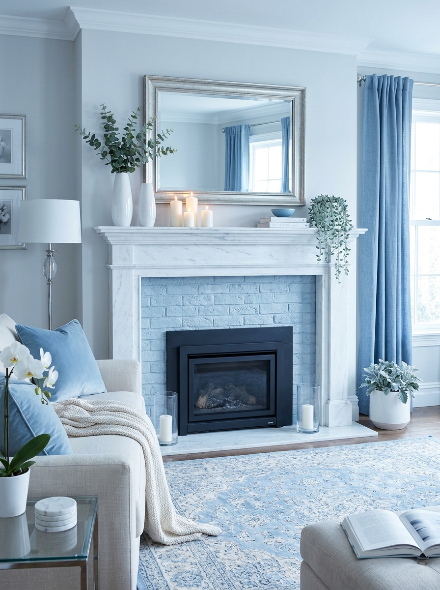 The Icy Blue Fireplace Surround That Becomes the Heart of Your Home