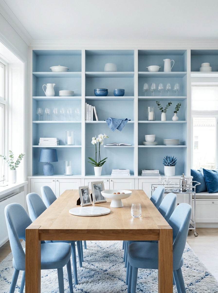 The Icy Blue Built-In Shelving That Makes Storage Look Stunning