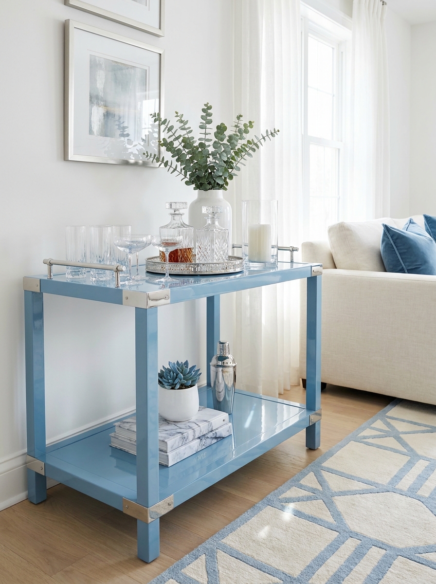 The Icy Blue Bar Cart That Makes You Feel Like a Design Insider