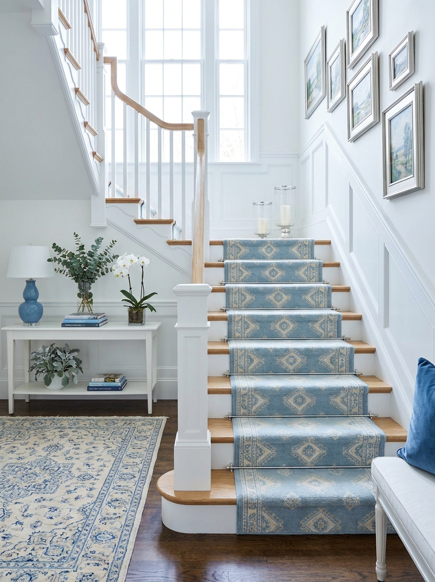 The Icy Blue Staircase Runner That Elevates Your Entire Home