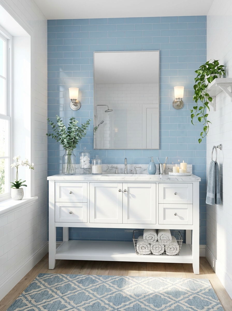The Icy Blue Bathroom That Feels Like a Spa Retreat