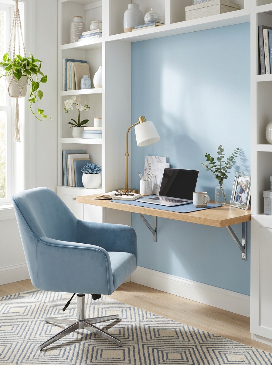 The Icy Blue Office Nook That Makes Work Feel Less Like Work