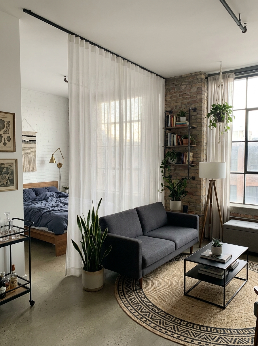 The Curtain Room Divider That Creates a Bedroom Without Shrinking Your Space