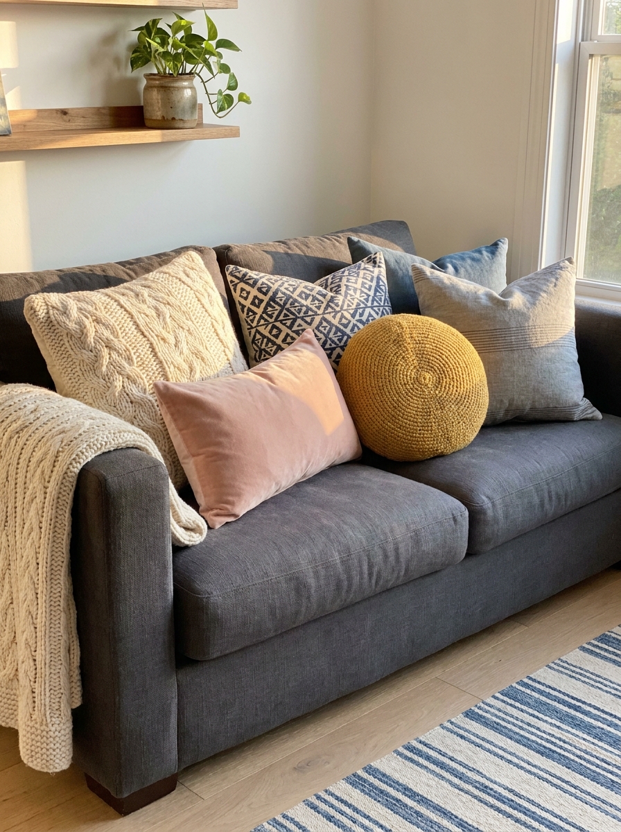 Layer Affordable Throw Pillows in Different Textures