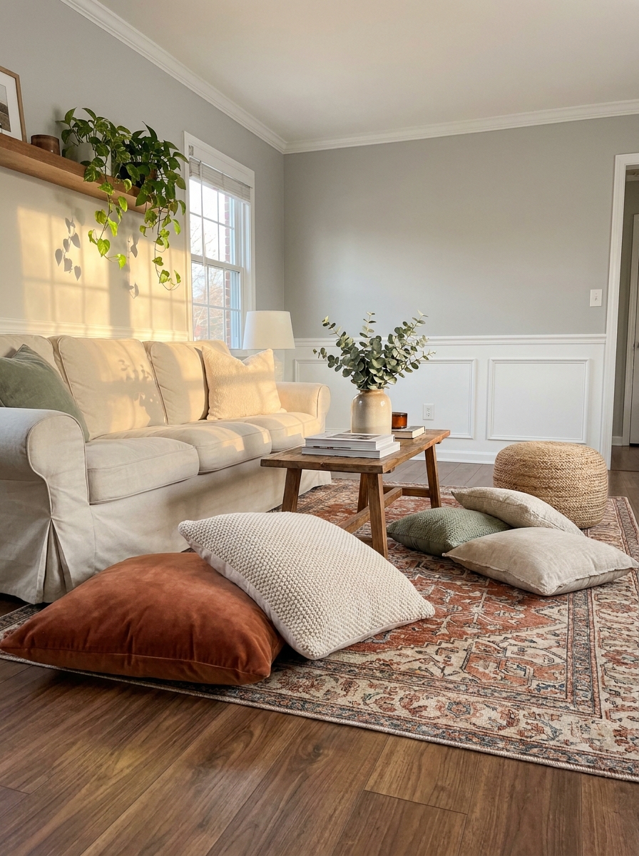 Add Oversized Floor Pillows for Instant Comfort