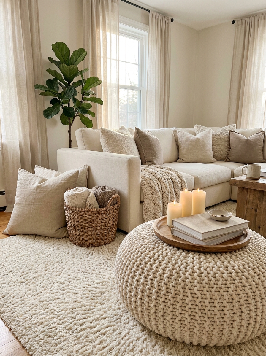 Bring in a Chunky Knit Pouf or Ottoman