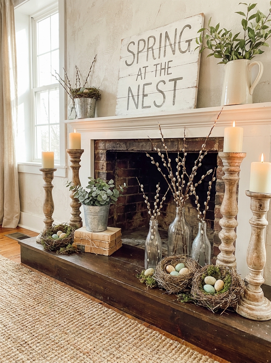 Farmhouse Nest Display with Weathered Wood Elements