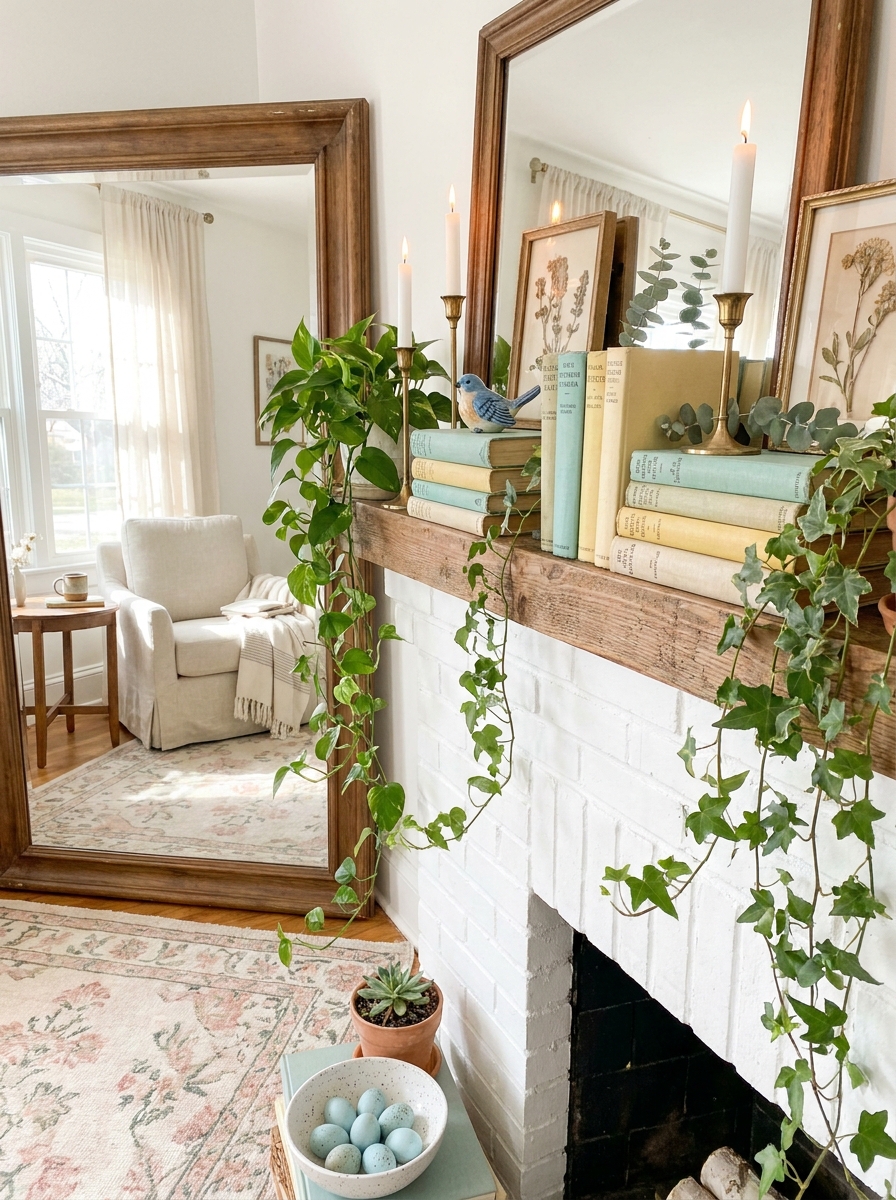 Spring Book Stack with Trailing Ivy