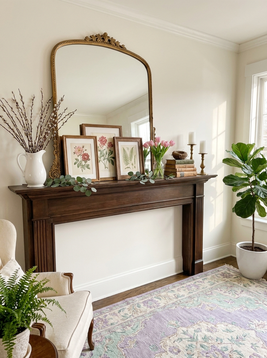 Vintage Mirror with Botanical Prints