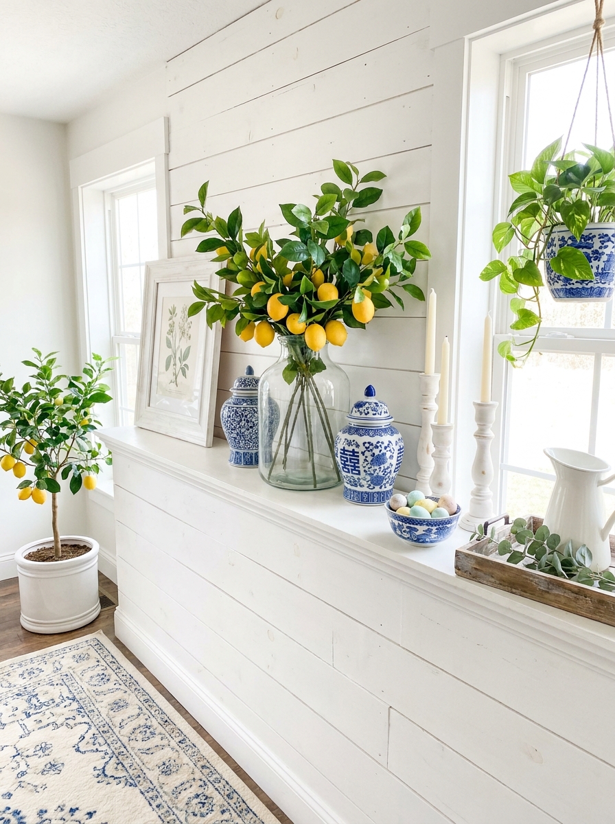 Lemon Branch Centerpiece with Blue Accents