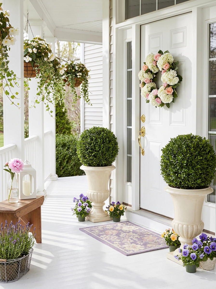 Symmetrical Boxwood Topiaries in Matching Urns