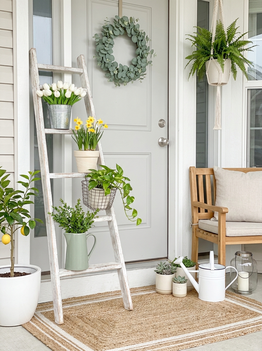 Repurposed Ladder as Vertical Garden Display