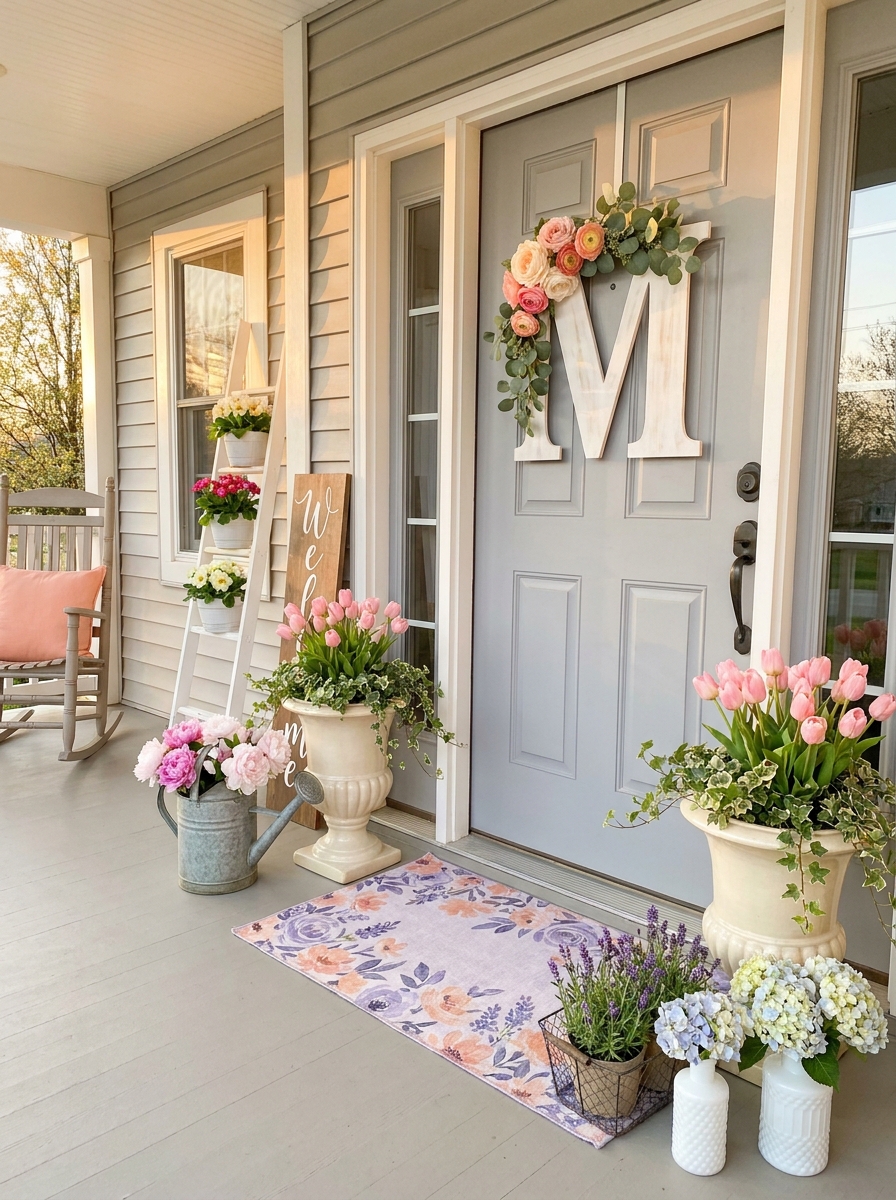 Monogrammed Spring Door Hanger with Florals