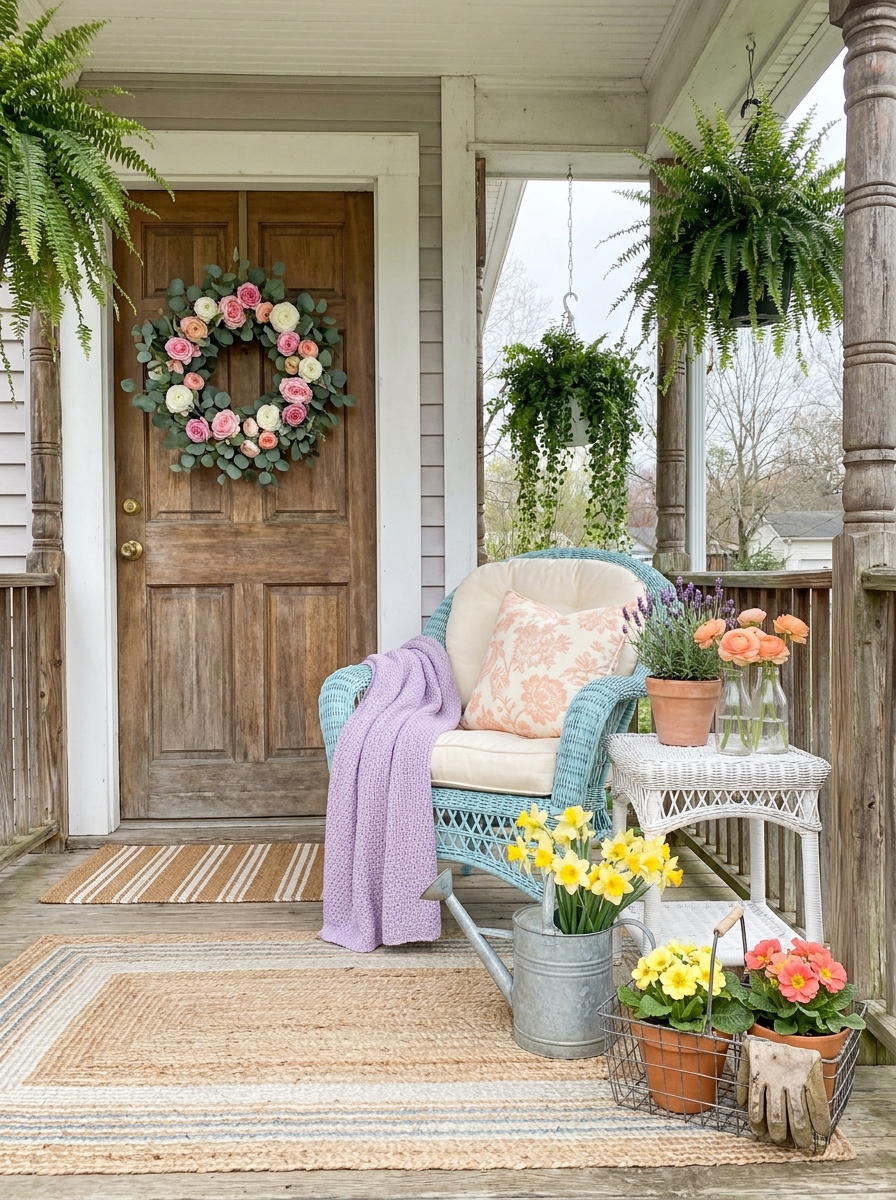 Painted Wicker Furniture Nook in Cheerful Spring Hues