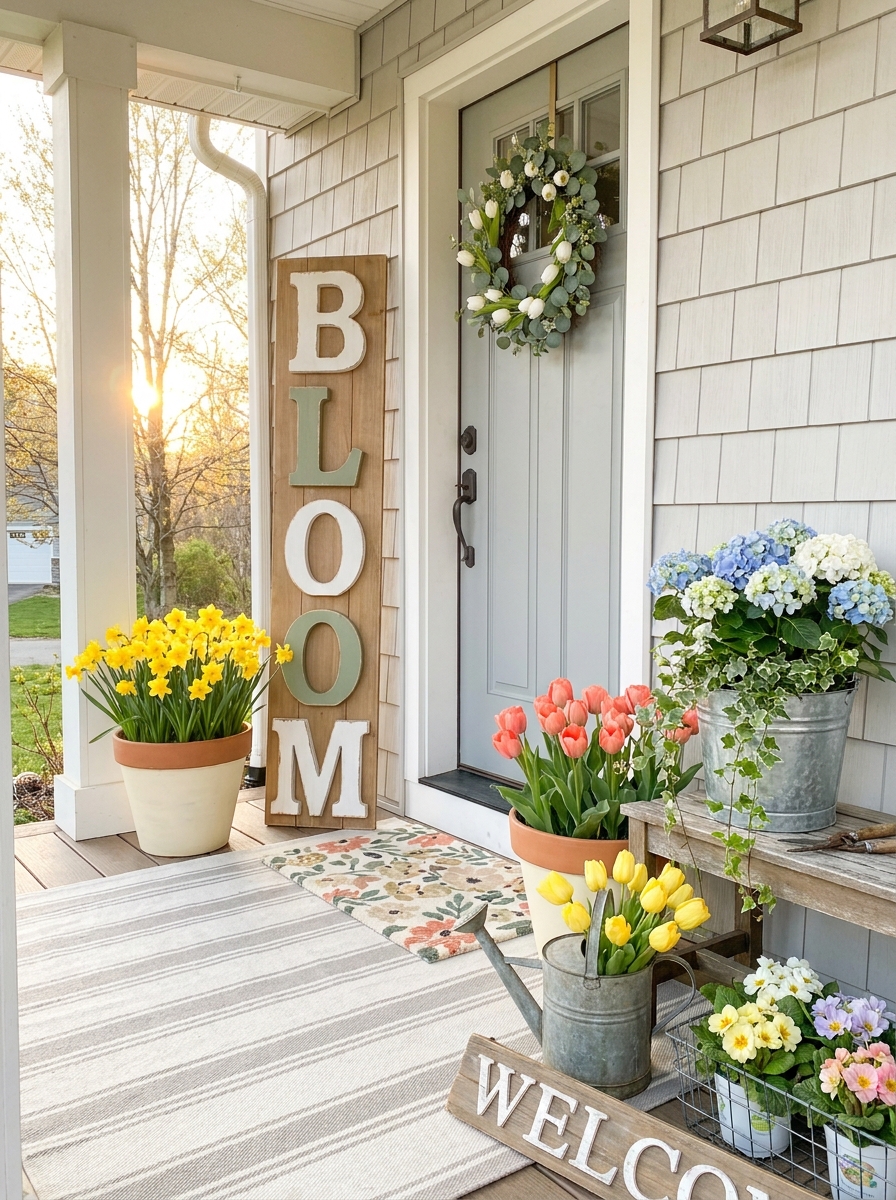 Oversized Wooden Letters Spelling Spring Sentiments