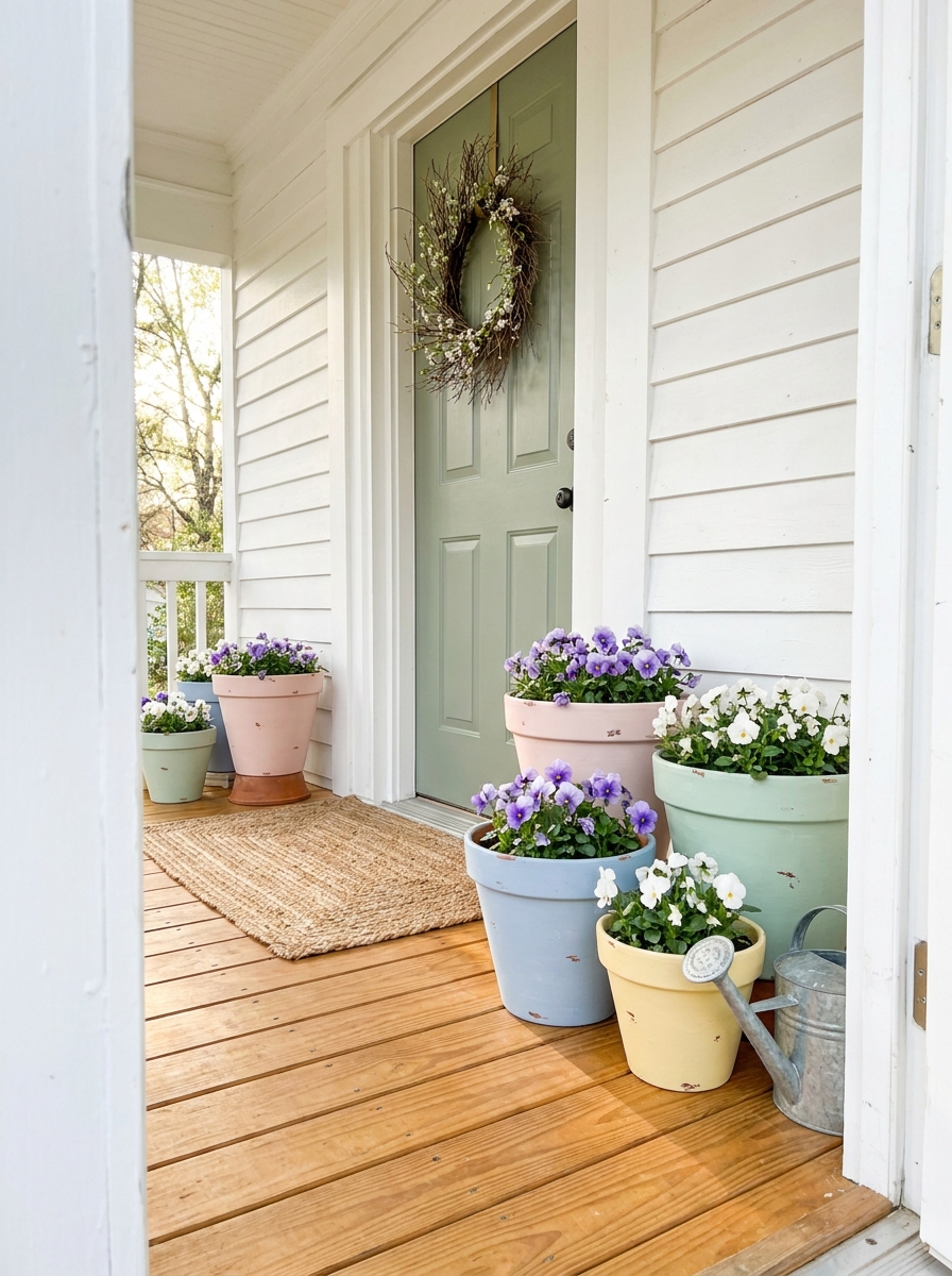Pastel Painted Plant Pots in Graduated Sizes