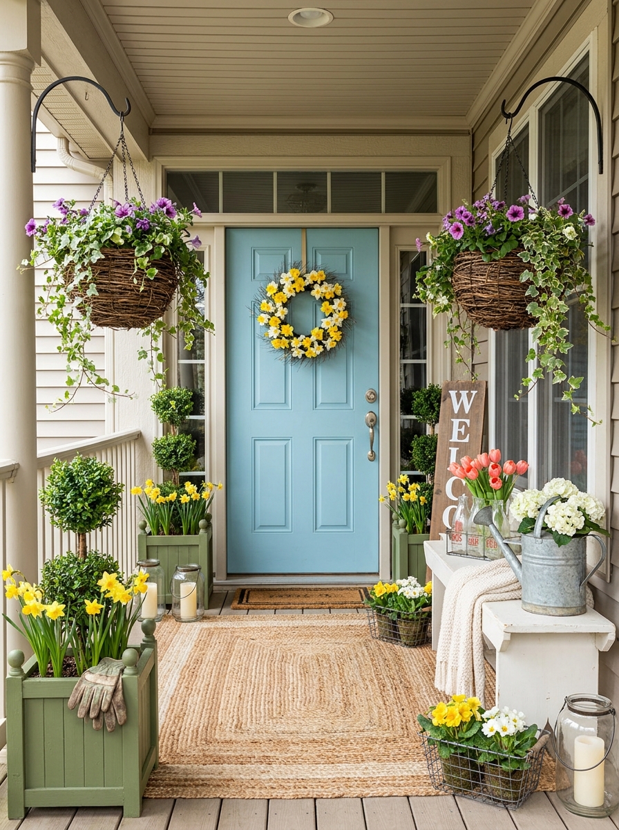 Hanging Grapevine Sphere Planters with Trailing Spring Vines