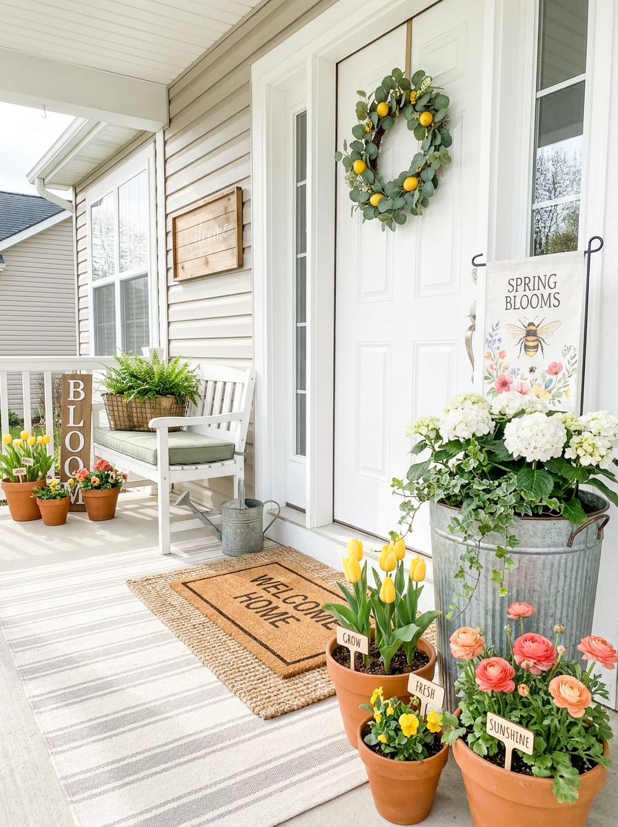 Layered Spring Garden Flags and Staked Plant Markers
