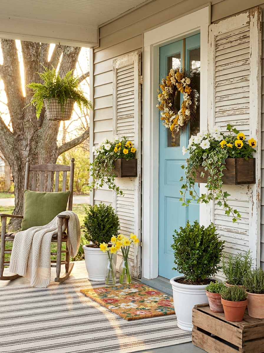 Vintage Shutter Planter Boxes with Trailing Spring Vines