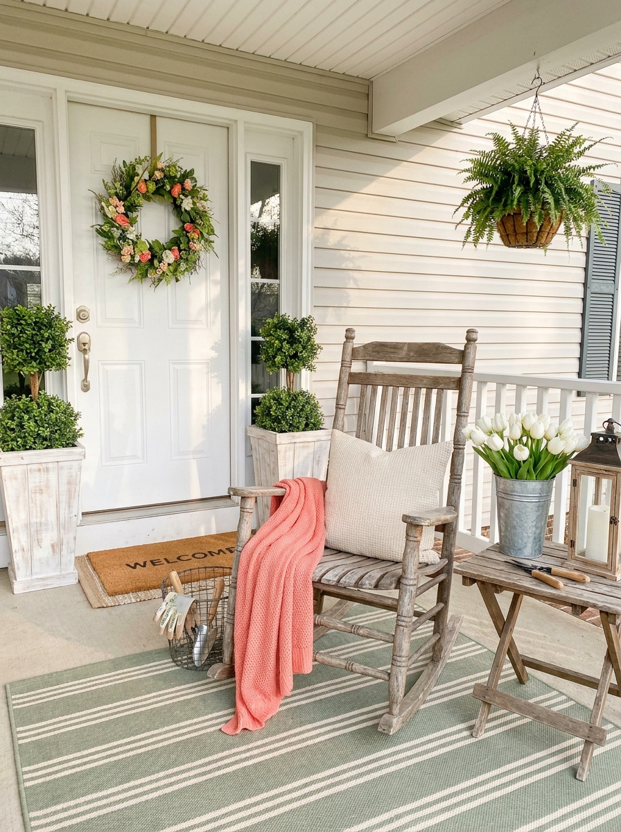 Rocking Chair Vignette with Cozy Spring Throws