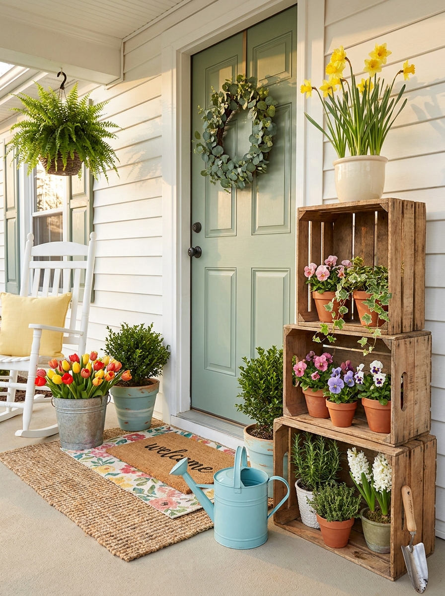 Stacked Vintage Crates as Flower Display Shelves