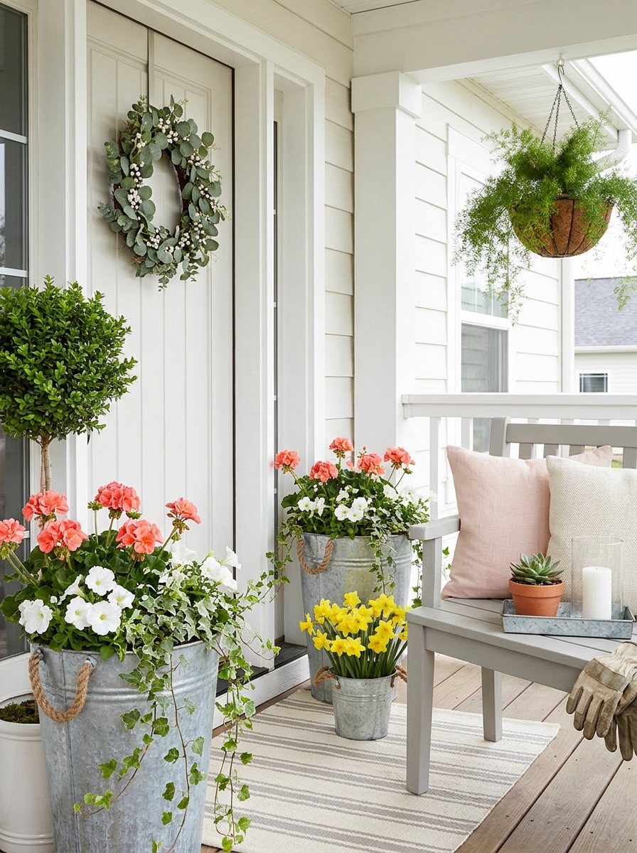 Oversized Galvanized Bucket Planters with Handles