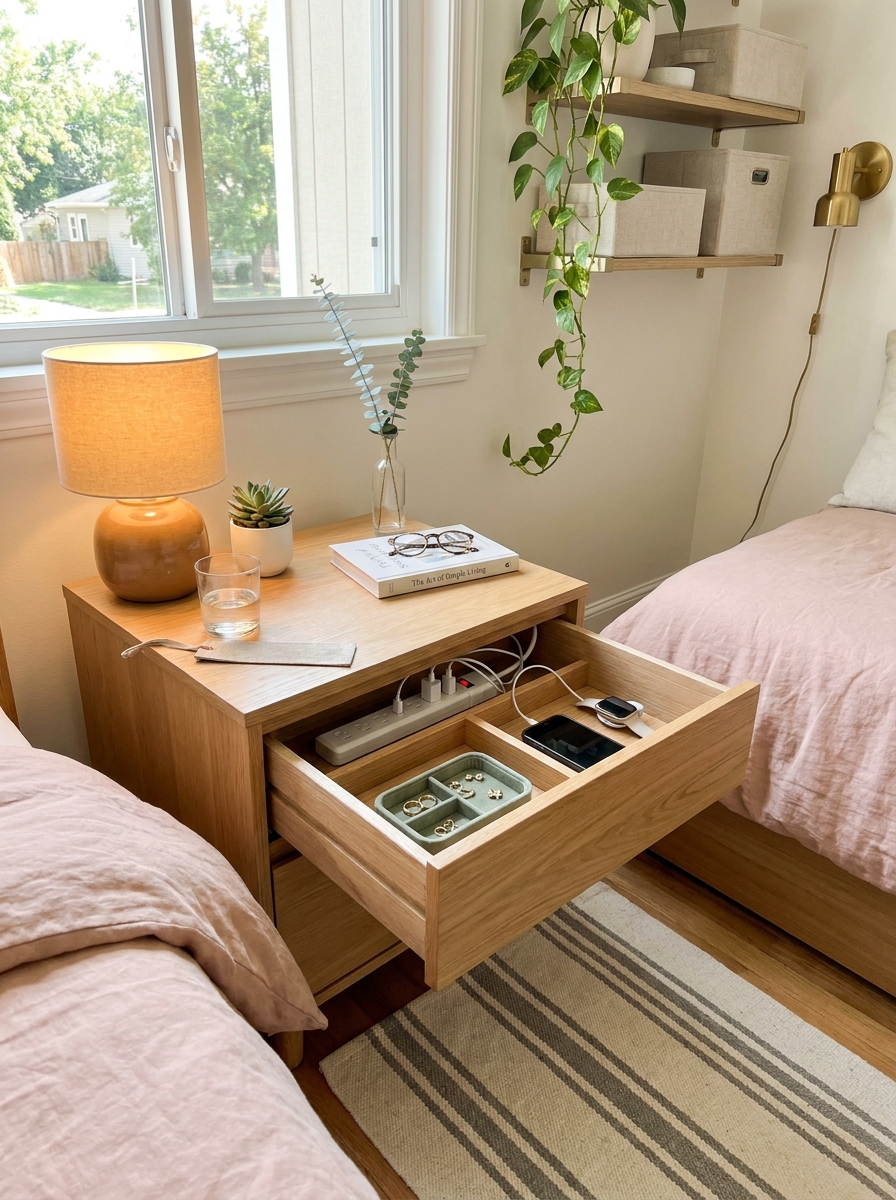 Nightstand With Built-In Charging Drawer