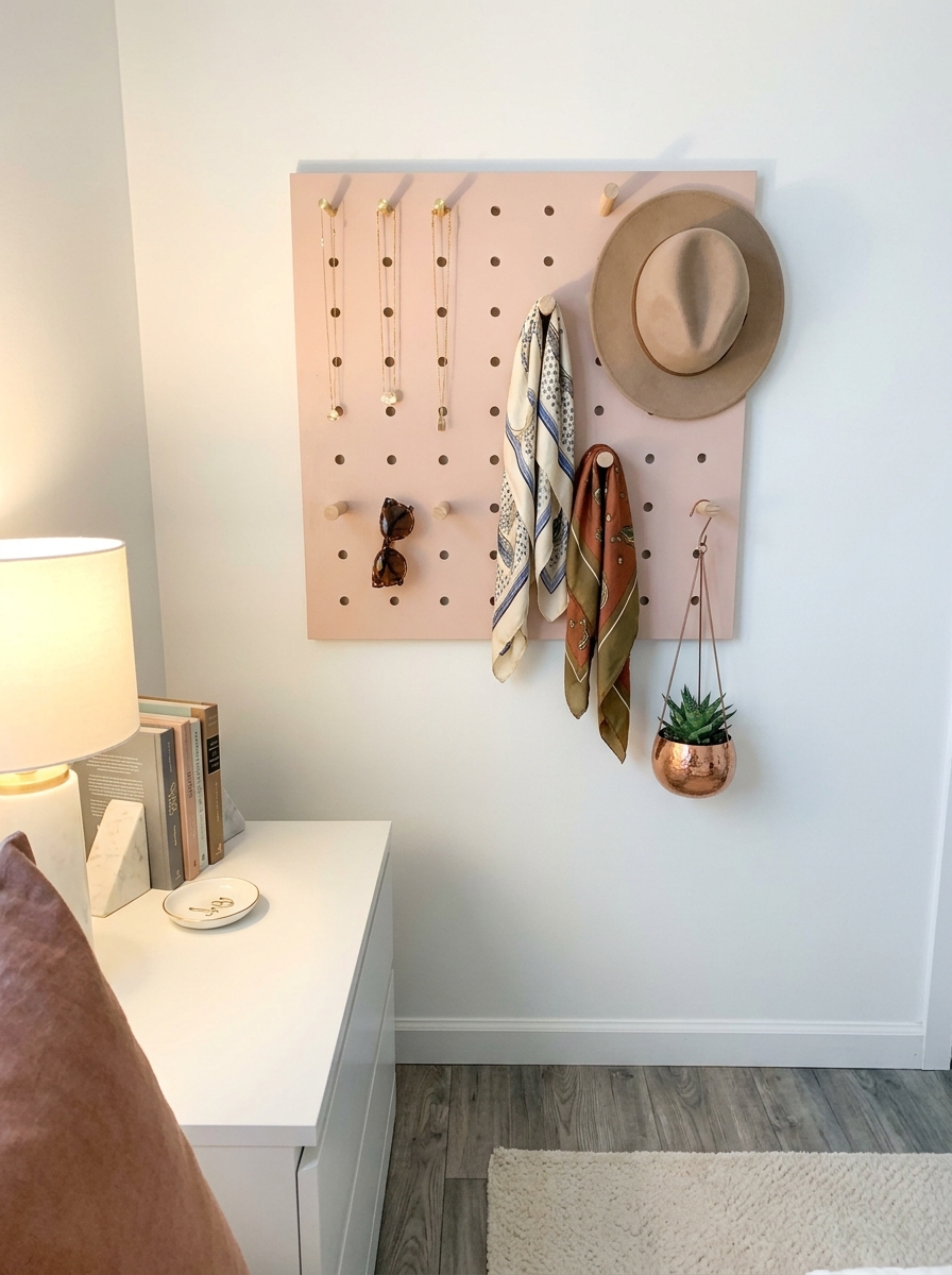 Wall-Mounted Pegboard for Jewelry and Accessories